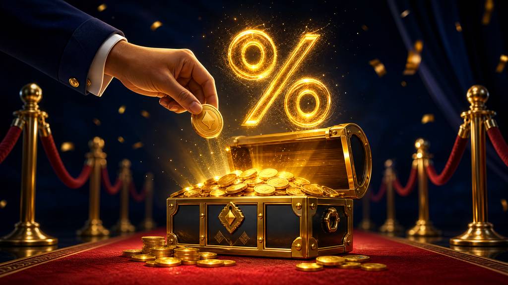 Ilustrasi bonus deposit pertama dengan peti koin emas