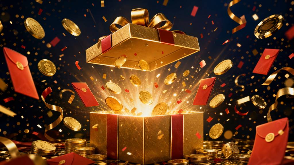 Ilustrasi kotak hadiah emas promosi kasino