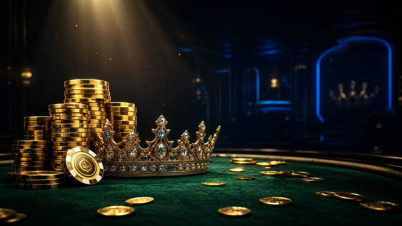 Chip poker emas dan mahkota VIP di meja kasino